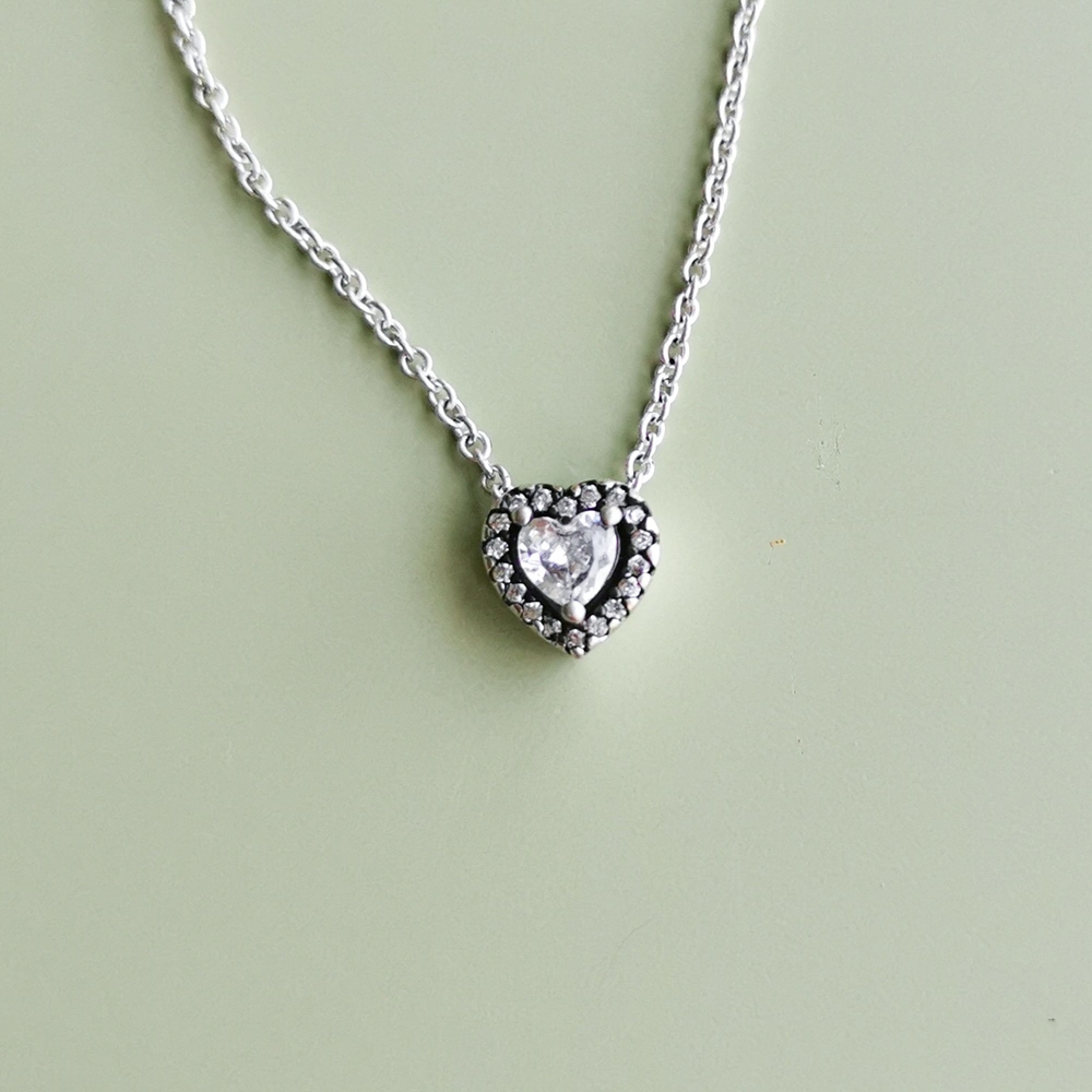 Pandora Elevated Heart Silver Necklace #398425C01 Zirconia